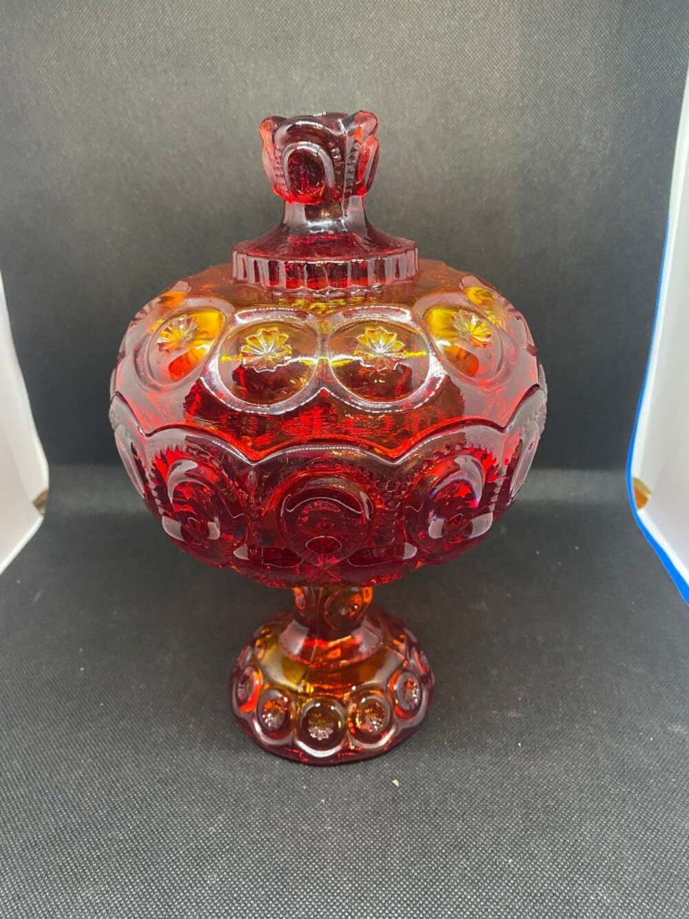 L.E. Smith Moon N Star Lidded Compote Amberina